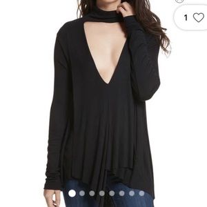 Free People Uptown Keyhole Front Turtleneck Black Thermal LS Top, M